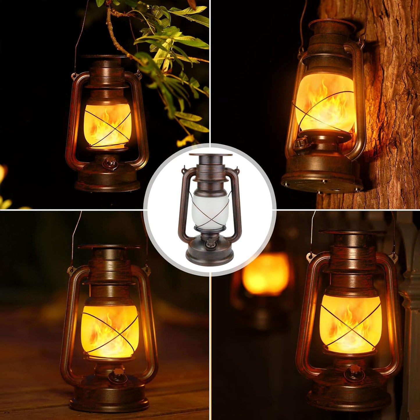 Solar Lantern Outdoor Hanging Solar Lights Dancing Flame Led Waterproof Camping Lamps, Auto On/Off, Landscape Decor for Table Patio Garden Yard Pathway Porch (Pack of 2)